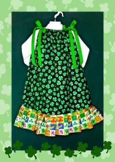 St. Patricks Day Dress SZ 8 9 Boutique Couture & Shamrock Hair Bow So 