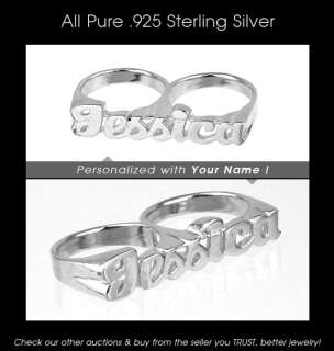 New Womens REAL .925 Sterling Silver Double Name Ring  