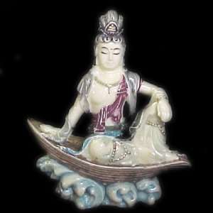  Ivory Sitting Kwan Yin on Boat 4 Inch 