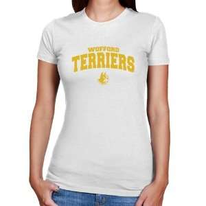  Wofford Terriers Ladies White Logo Arch Slim Fit T shirt 