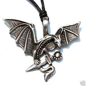 22E Gothic DRAGON Dagger Sword PEWTER PENDANT Necklace  