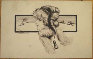1908 Artist Signed Postcard Woman in Winter Hat/Clothes  