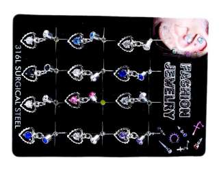 24P Heart Stainless Steel Dangle Belly Button Navel Rings Piercing 