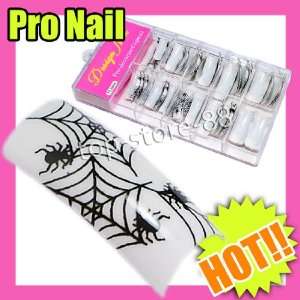  White Spider French False Acrylic Nail Art Tips 185 