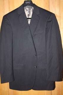 Hart Schaffner Marx Blue Pinstripe Wool Mens Suit 42 R 2011 DAMAGE 
