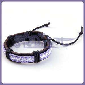 FANCY Leather Braid Bracelet Wristband White Purple  