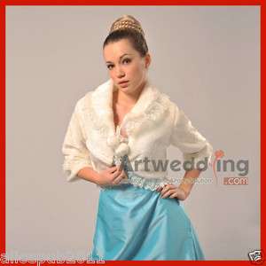   Sleeved Faux Fur Lace Edge Bridal Wedding Stole Wrap shawls Shrug