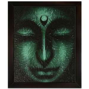  Green Buddha Face~Acrylic On Canvas Painting~Repro~Bali 