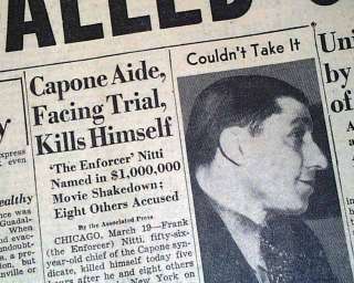 1932 FRANK NITTI Al Capone Hitman SUICIDE Death Chicago Gangland Old 