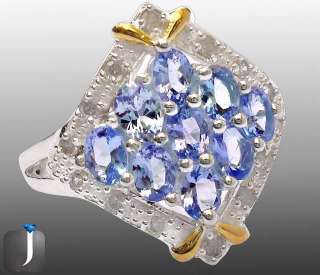 Sz 7 1/2 3.10cts DIAMOND BLUE TANZANITE OVAL 925 STERLING SILVER RING 