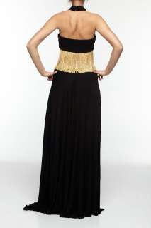 New $6145 Roberto Cavalli Dress Black Gold Chains Sz 40  