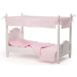  18 inch Doll Canopy Bed with Pink Stripe Linens: Toys 