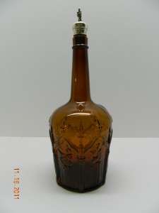 AMBER PORT/WINE BOTTLE WITH 6 MONKS, MOVING, DRINKING HAND MONK 