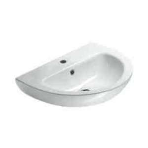 City Contemporary Curved White Ceramic Semi Recessed Bathroom Sink 