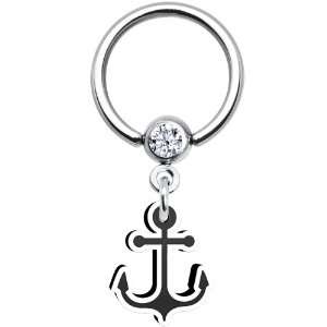  Black White Anchor Dangle Captive Ring: Jewelry