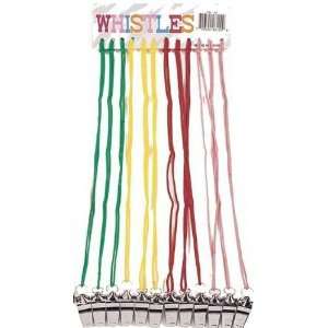 12 PACK METAL COACHES WHISTLES W ASSORTED COLOR LANYARDS  