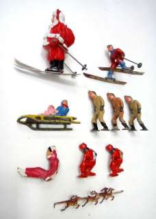   LOT vintage BARCLAYS? LEAD FIGURES santa,ski,skate,winter~9pc  