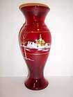 fenton glass ruby red winter church scene vase  exclusive