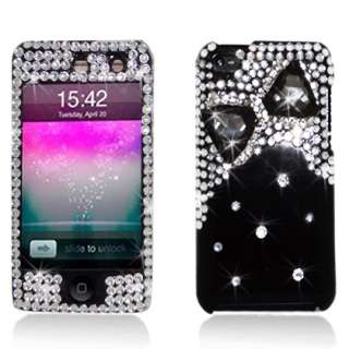 iPOD TOUCH 4 4TH GEN SPARKLING BOW TIE 3D Diamond BLACK Bling Hard 
