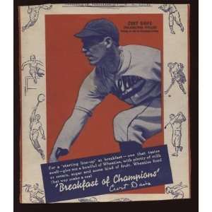  1936 Wheaties Baseball Curt Davis   Sports Memorabilia 