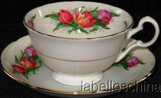 Royal Grafton Teacup and Saucer HPT Tulips gilt trimmed tea cup  