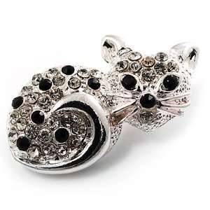  Little Kitty Diamante Brooch (Silver Tone) Jewelry