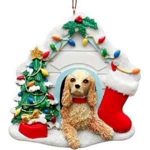  Buff Cocker Spaniel in Christmas Doghouse Ornament