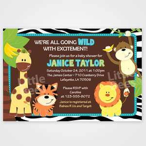Wild Zebra Print Jungle Safari Friends Baby Shower or Birthday 