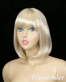 Sleek shoulder length bob wig full bangs pale blonde  