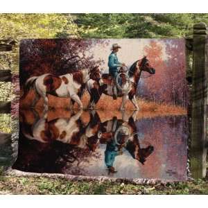  and Weavers Inc. Wet Paints Horse Tapestry Throw: Home & Kitchen