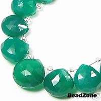 15 BIG 10mm AAA Green Onyx Briolette Heart Faceted Bead  