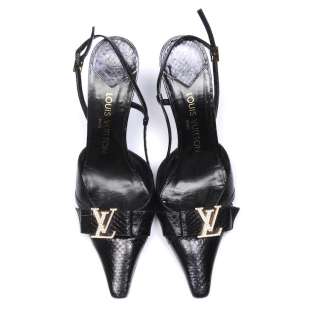 NR26 LOUIS VUITTON Black Diamonte Logo Slingback Shoes Size 38  