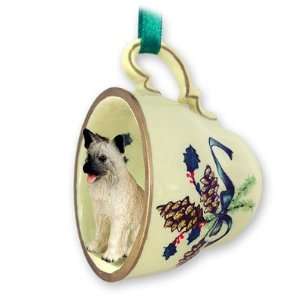  Akita Green Holiday Tea Cup Dog Ornament   Fawn