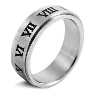  MENS Silver Stainless Steel Roman Numerals Rings Wedding 