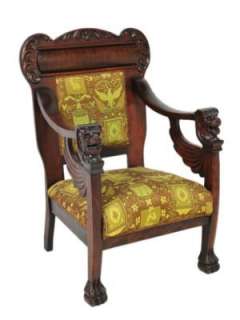 Beautiful Antique Carved Mahogany Gothic Lion Head Arm Chair  