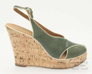 Fiorentini & Baker Green & White Leather Wedge Heels Size 39  