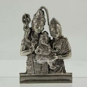  Shiva Parvati Ganesh Small Silver Tone Brass Hindu Diety Statues 