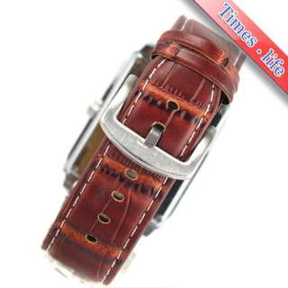   Mechanical Skeleton Automatic Brown Leather Mens Wrist Watch  
