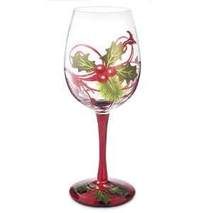   Berries Hand Painted Holiday Wine Glass   16 oz: Kitchen & Dining