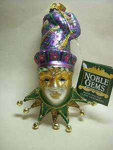 Mardi Gras Purple Mask Noble Gems Glass Christmas Ornament NEW  
