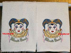 MARDI GRAS   2 EMBROIDERED HAND Towels  
