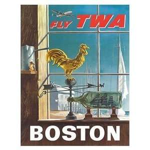  World Travel Poster Trans World Airlines Fly TWA Boston 12 