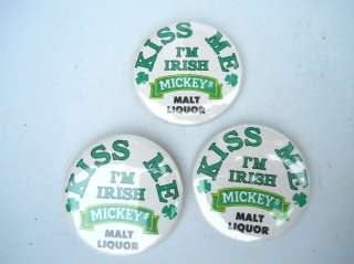 Mickeys Malt Liquor Beer Irish Pinback Buttons Mint  