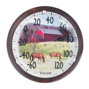  Weather Thermometer LARGE DIAL THERMOMETER W/BARN & HORSES 