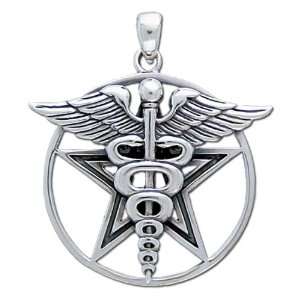  Sterling Silver Caduceus Star Symbol Pendant Jewelry