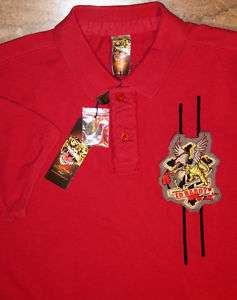 ED HARDY Embroidered Applique PIQUE COTTON FLYING EAGLE TIGER POLO, L 