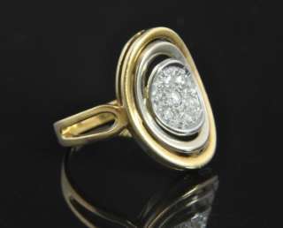 Estate Vtg Two Tone 18K Gold Diamond Oval Cluster Ring  