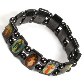 Holy Jesus Mini Portrait Magnetic Hematite Beads Bracelet Stretchy 7L 