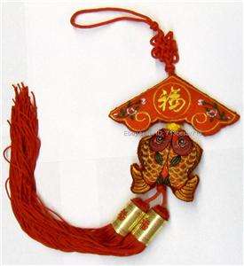   Feng Shui Embroidery Lucky Carp Gold Fish Tassel Charm NEW Year  