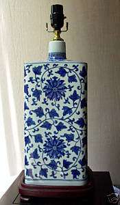   Oriental/Asian Vintage Blue and Whaite Porcelain Vase Lamp Base  